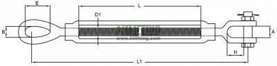 US Type Eye And Jaw Stainless Steel Turnbuckle 6 Stainless Steel US Type Turnbuckle Eye and Jaw Sketch