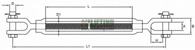 US Type Jaw And Jaw Stainless Steel Turnbuckle 6 Stainless Steel US Type Turnbuckle Jaw and Jaw Sketch