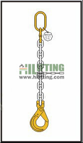Single chain sling with master link and clevis self locking hook